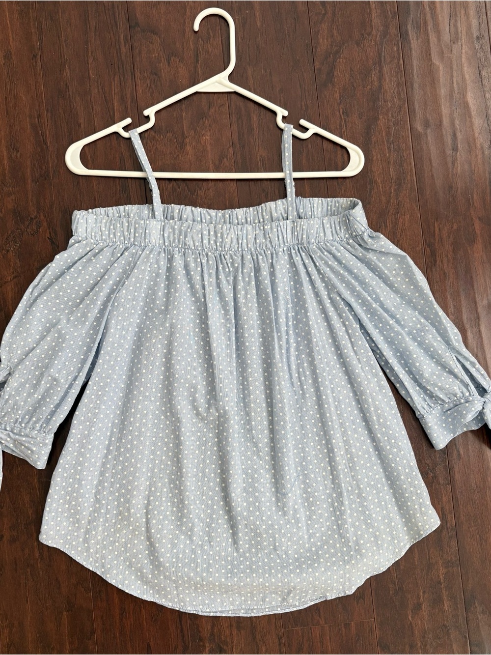 I.N. San Francisco Light Blue Polka Dot Off-Shoulder Tunic